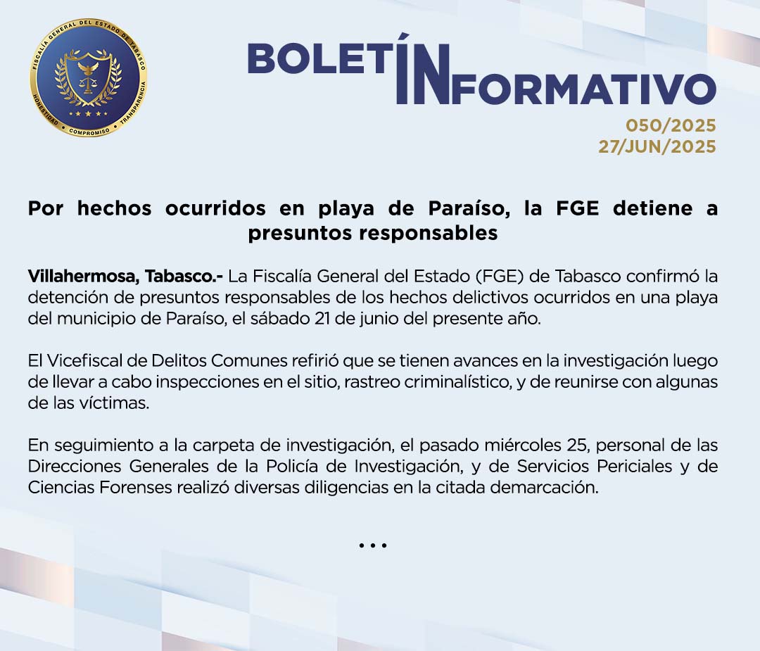 Fiscalía: Caen varios implicados en caso de Playa Caracol