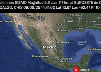Temblor magnitud 6.0 en Chiapas con 8 réplicas a 39 km al suroeste de Ciudad Hidalgo