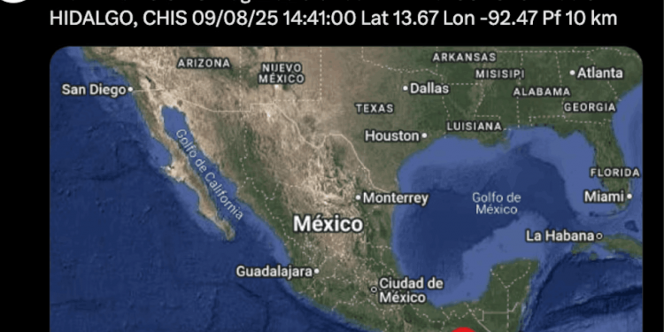 Temblor magnitud 6.0 en Chiapas con 8 réplicas a 39 km al suroeste de Ciudad Hidalgo