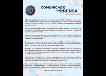 FGE de Tabasco está lista para vincular a proceso Hernán “N” hoy mismo