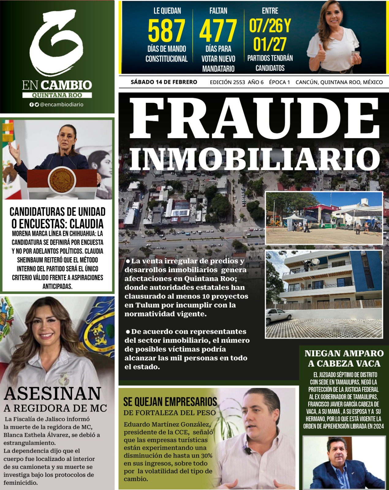 Contra Portada En Cambio Diario Quintana Roo 14 febrero 2026 Contra Portada En Cambio Diario Quintana Roo 14 febrero 2026
