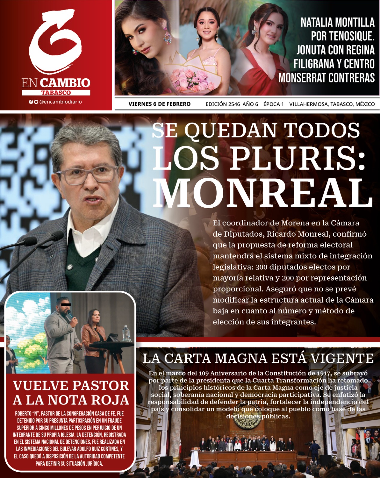 Contra Portada En Cambio Diario Tabasco 6 de febrero 2026
