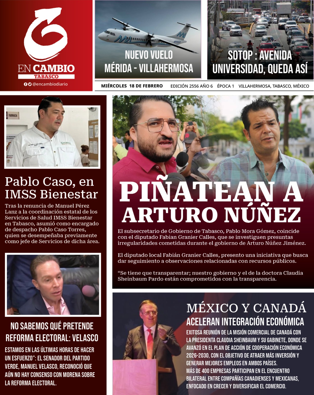 Contra Portada En Cambio Tabasco 18 feb 2026 Contra Portada En Cambio Tabasco 18 feb 2026