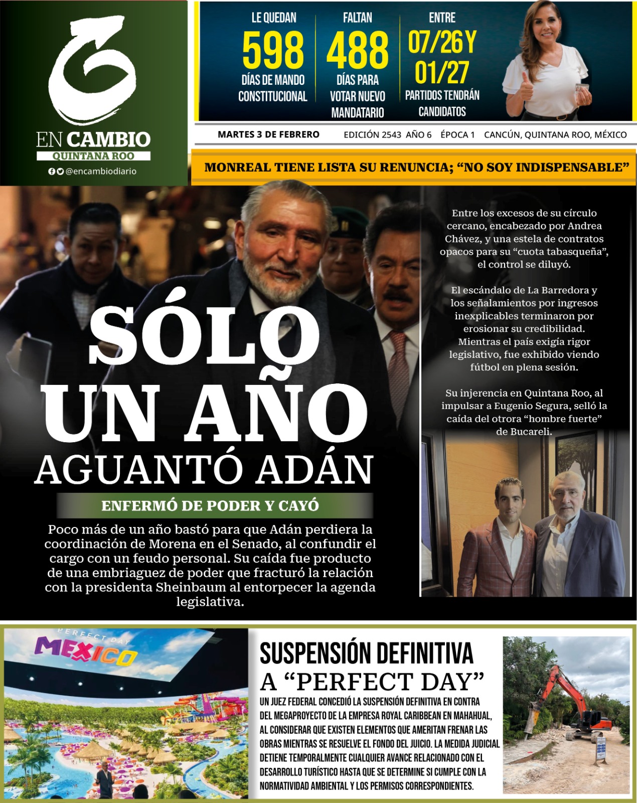 ContraPortada En Cambio Diario Quintana Roo 3 de febrero del 2026 ContraPortada En Cambio Diario Quintana Roo 3 de febrero del 2026