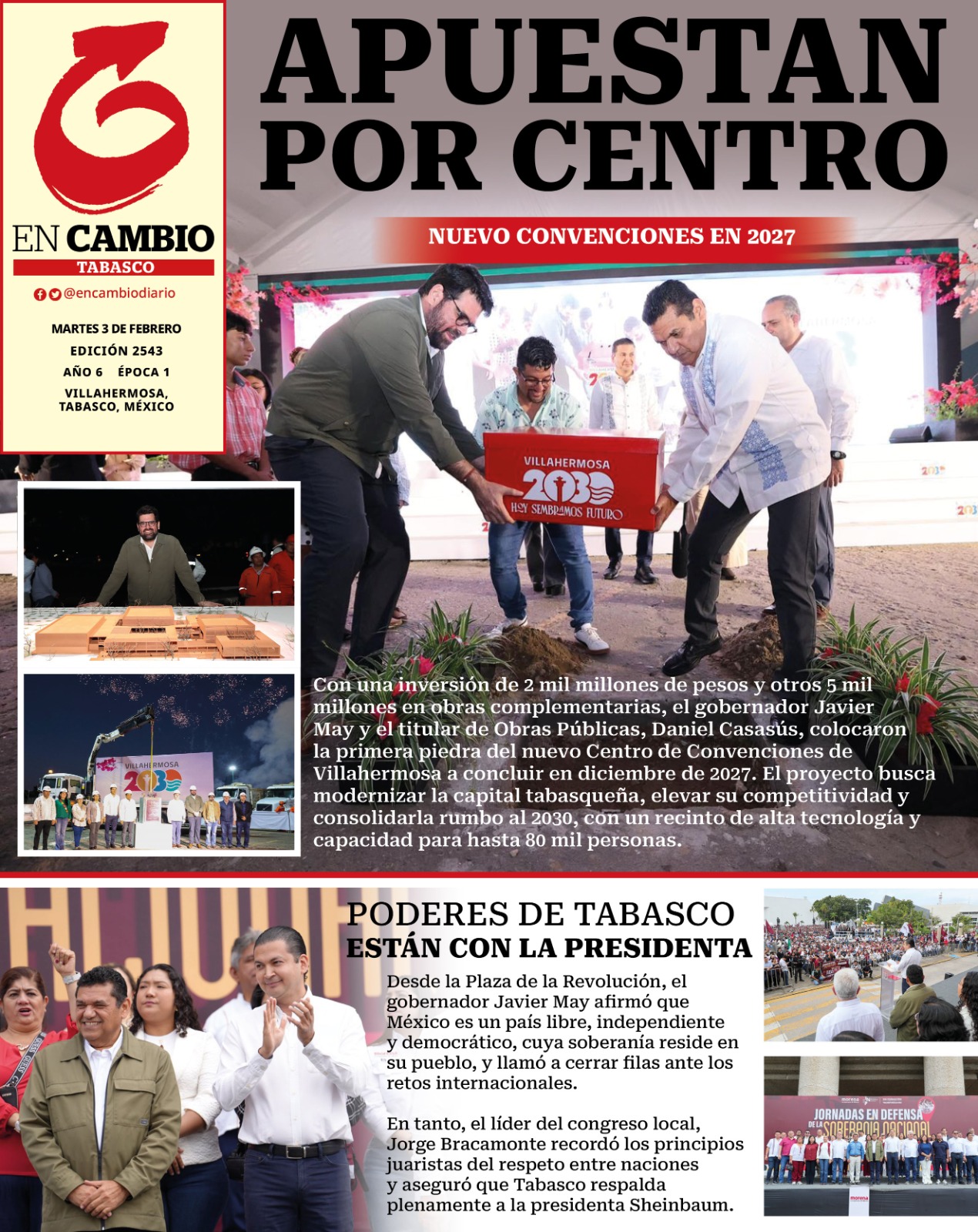 Portada En Cambio Diario Tabasco 3 de febero del 2026 Portada En Cambio Diario Tabasco 3 de febero del 2026