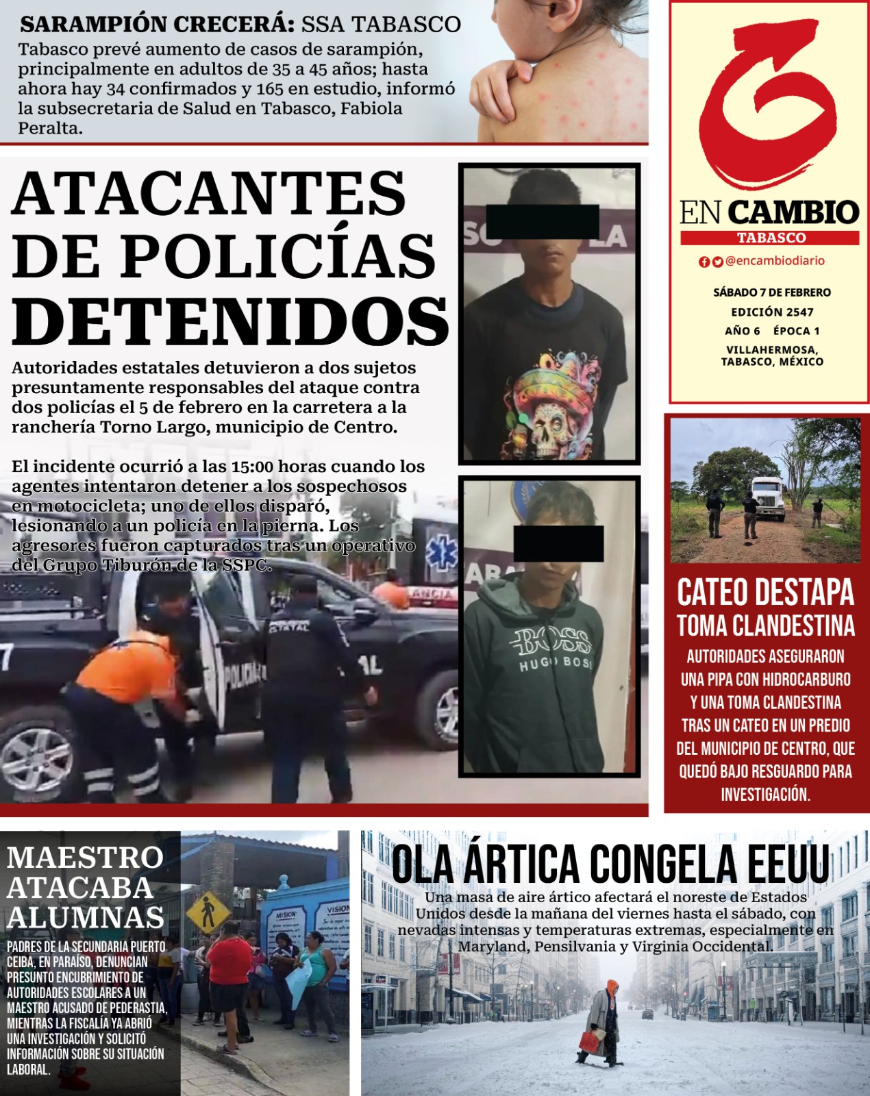 Portada En Cambio Diario Tabasco 7 de enero 2026 Portada En Cambio Diario Tabasco 7 de enero 2026