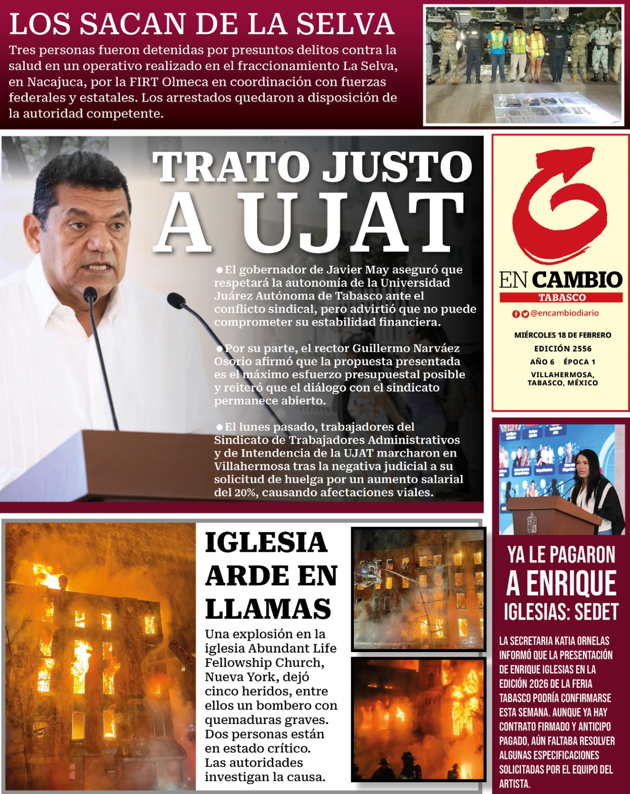 Portada En Cambio Tabasco 18 feb 2026 Portada En Cambio Tabasco 18 feb 2026