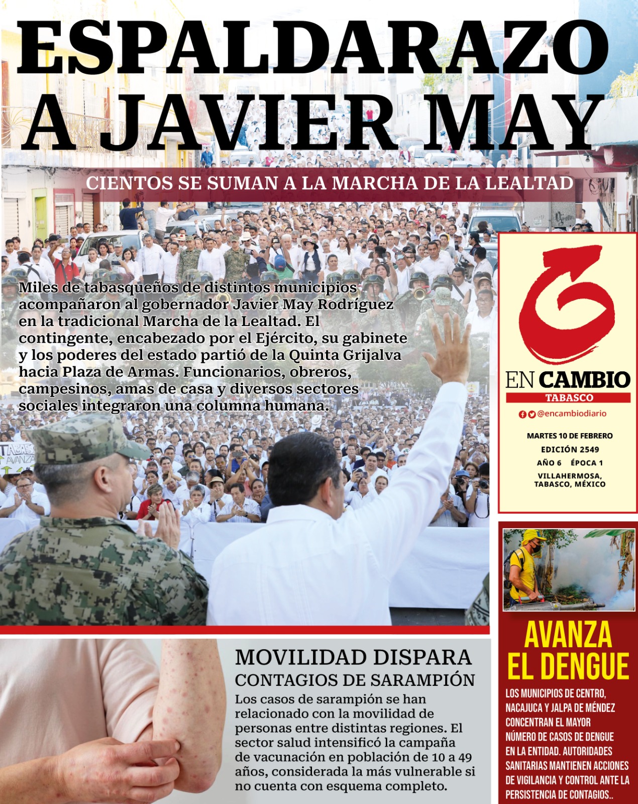Portada En Cambio de Tabasco 10 de febrero 2026 Portada En Cambio de Tabasco 10 de febrero 2026