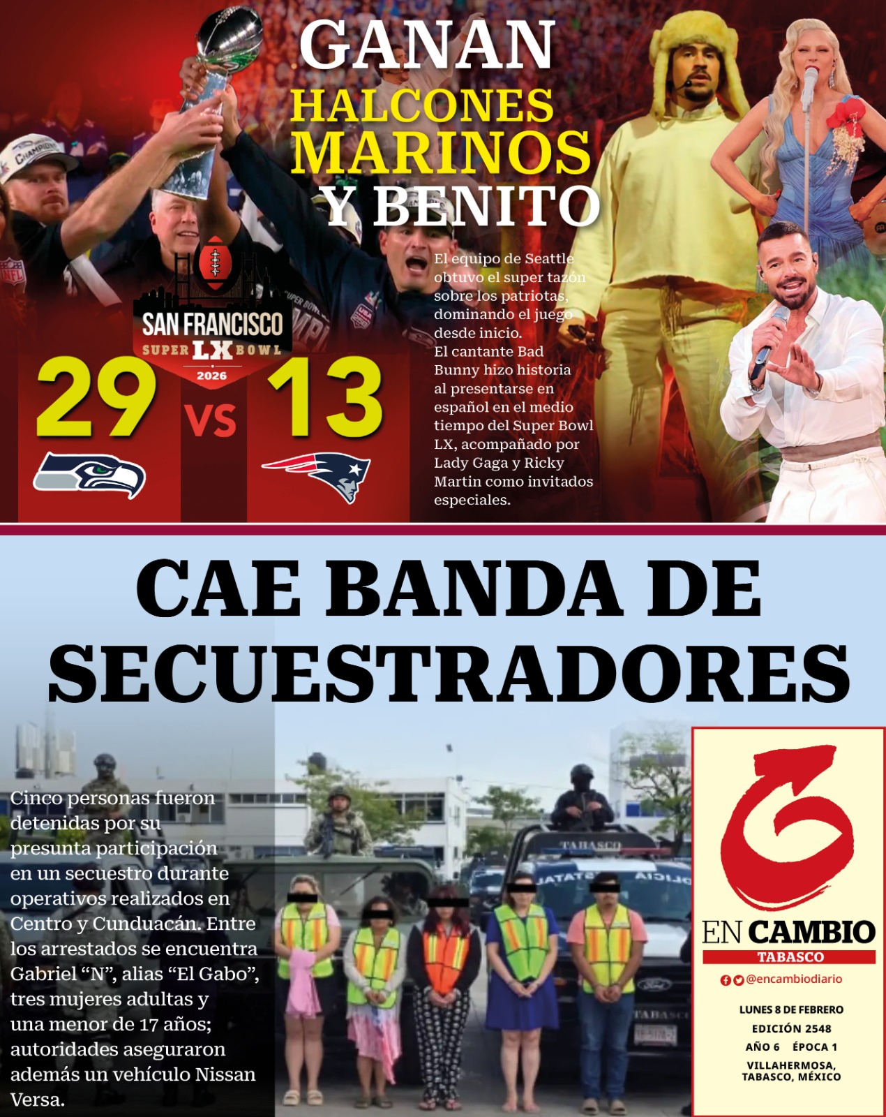 Portada En Cambio de Tabasco 9 de enero 2026 Portada En Cambio de Tabasco 9 de enero 2026