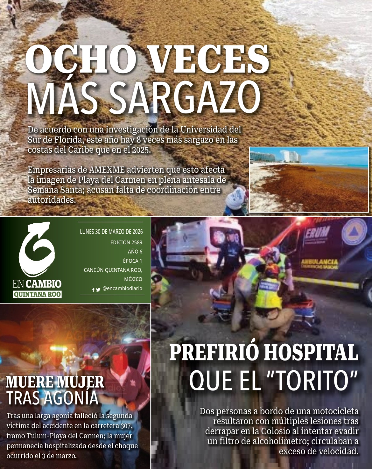contraportada encambio diario qroo 30 abril 2026 Portada En Cambio diario de Quintana Roo 30 de Marzo 2026