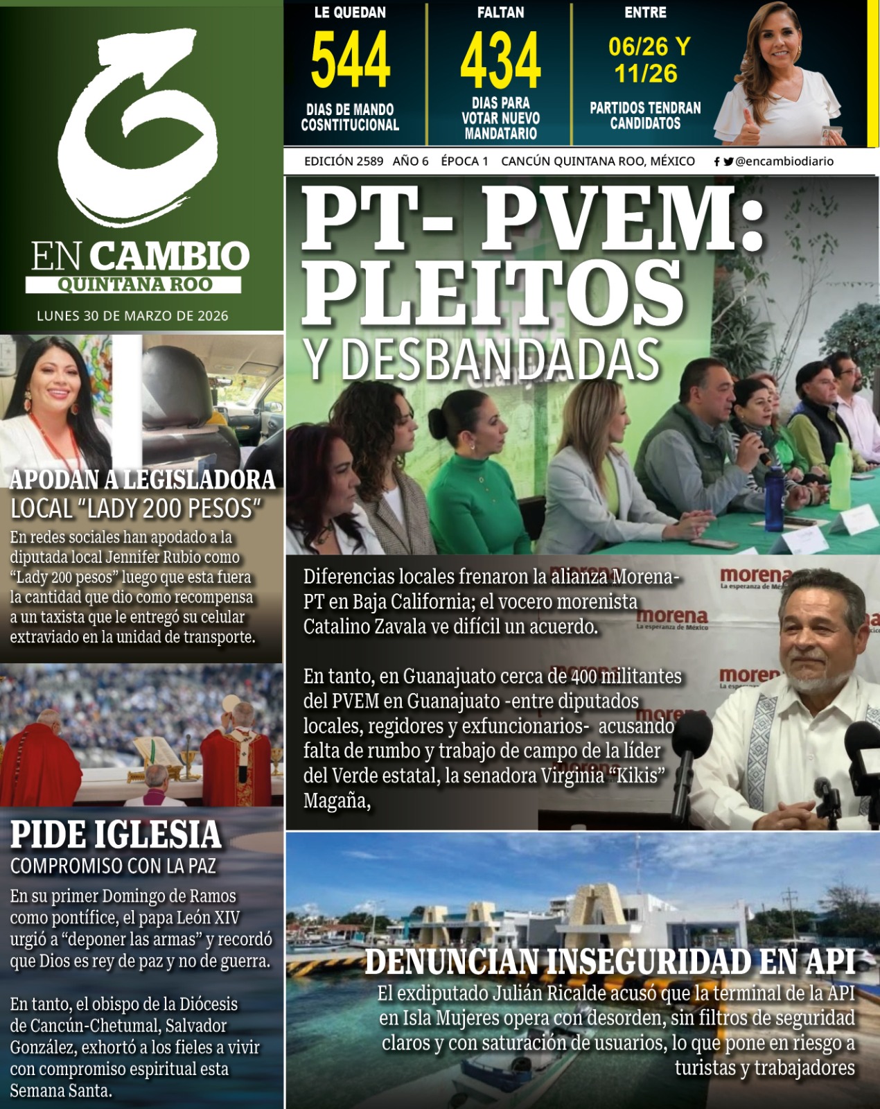 portada encambio diario qroo 30 abril 2026 ContraPortada En Cambio diario de Quintana Roo 30 de Marzo 2026