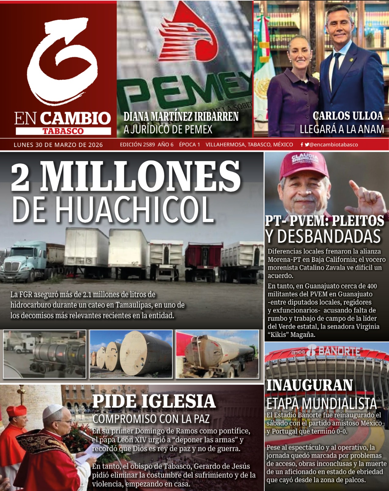 portada encambio diario tabasco 30 abril 2026 Portada En Cambio diario de Tabasco 30 de Marzo 2026