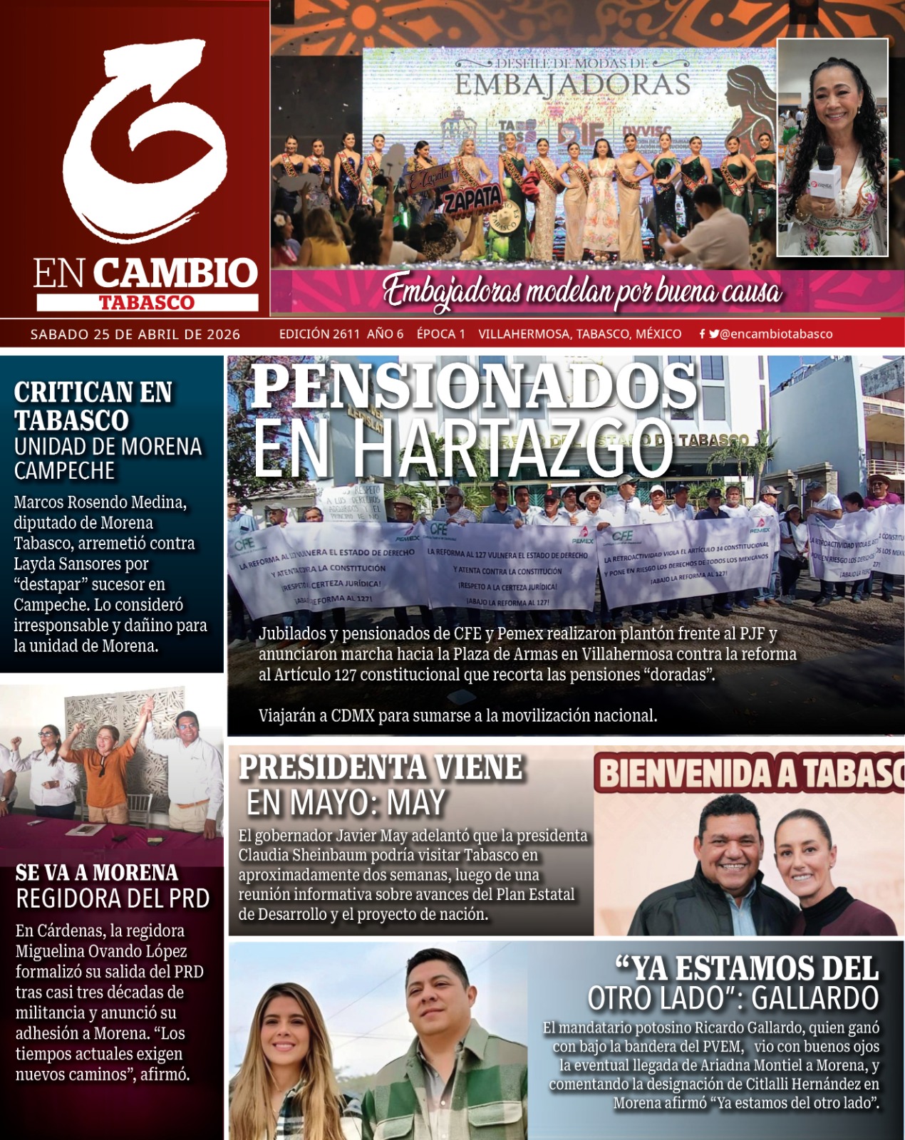 portada en cambio tabasco 25 abril 2026 portada en cambio tabasco 25 abril 2026