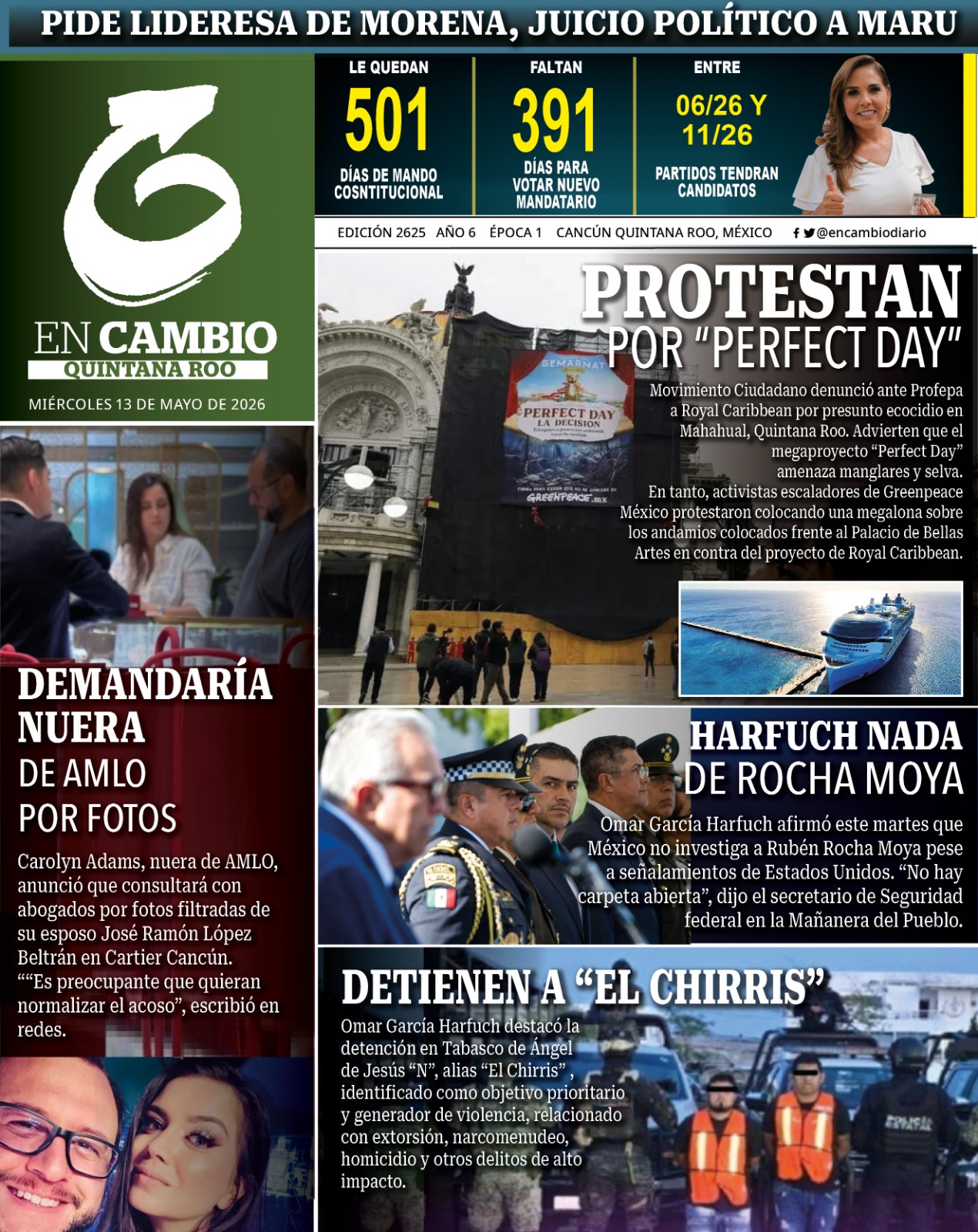 portada en cambio diario qroo 13 mayo 2026 portada en cambio diario qroo 13 mayo 2026