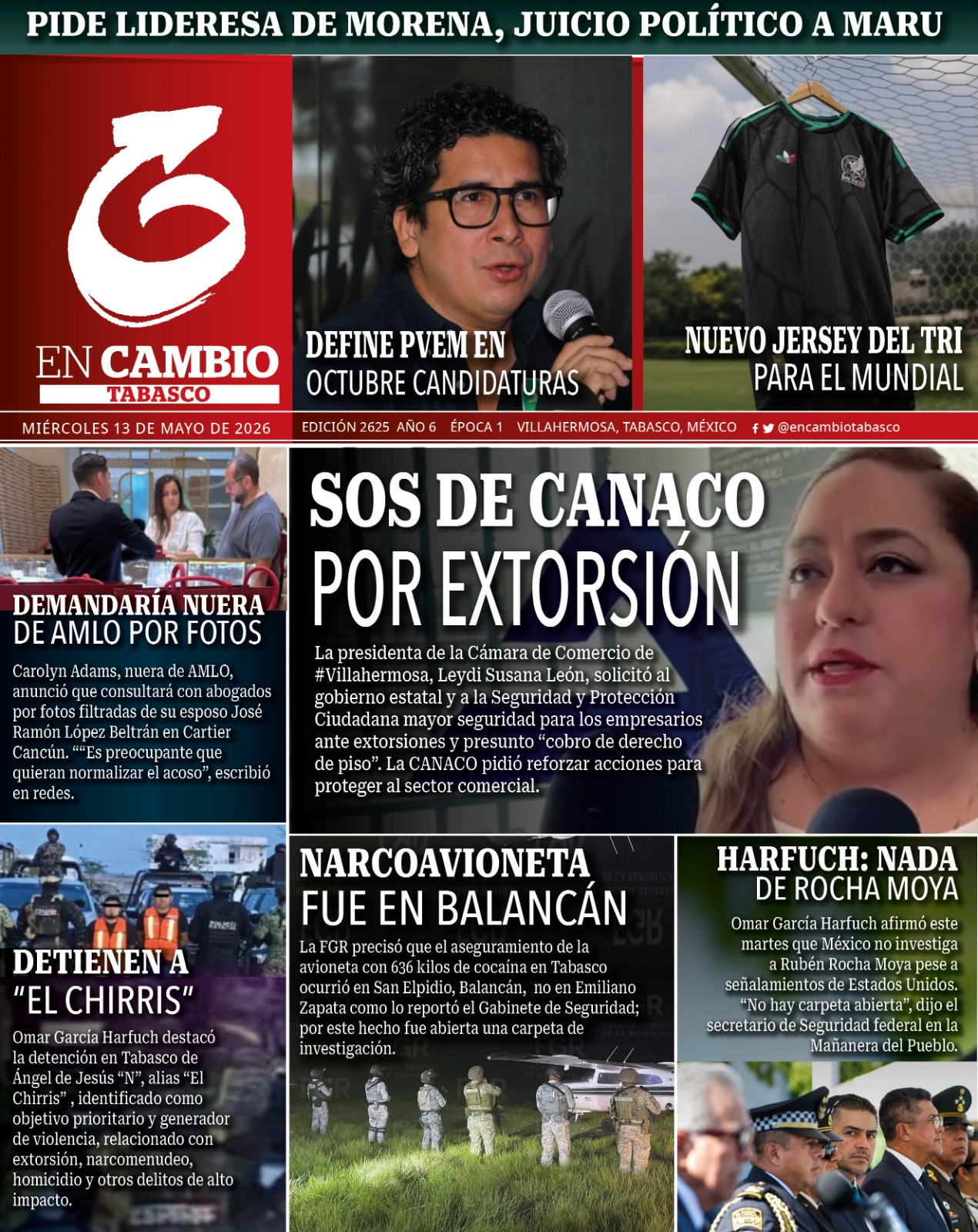 portada en cambio diario tabasco 13 mayo 2026 portada en cambio diario tabasco 13 mayo 2026