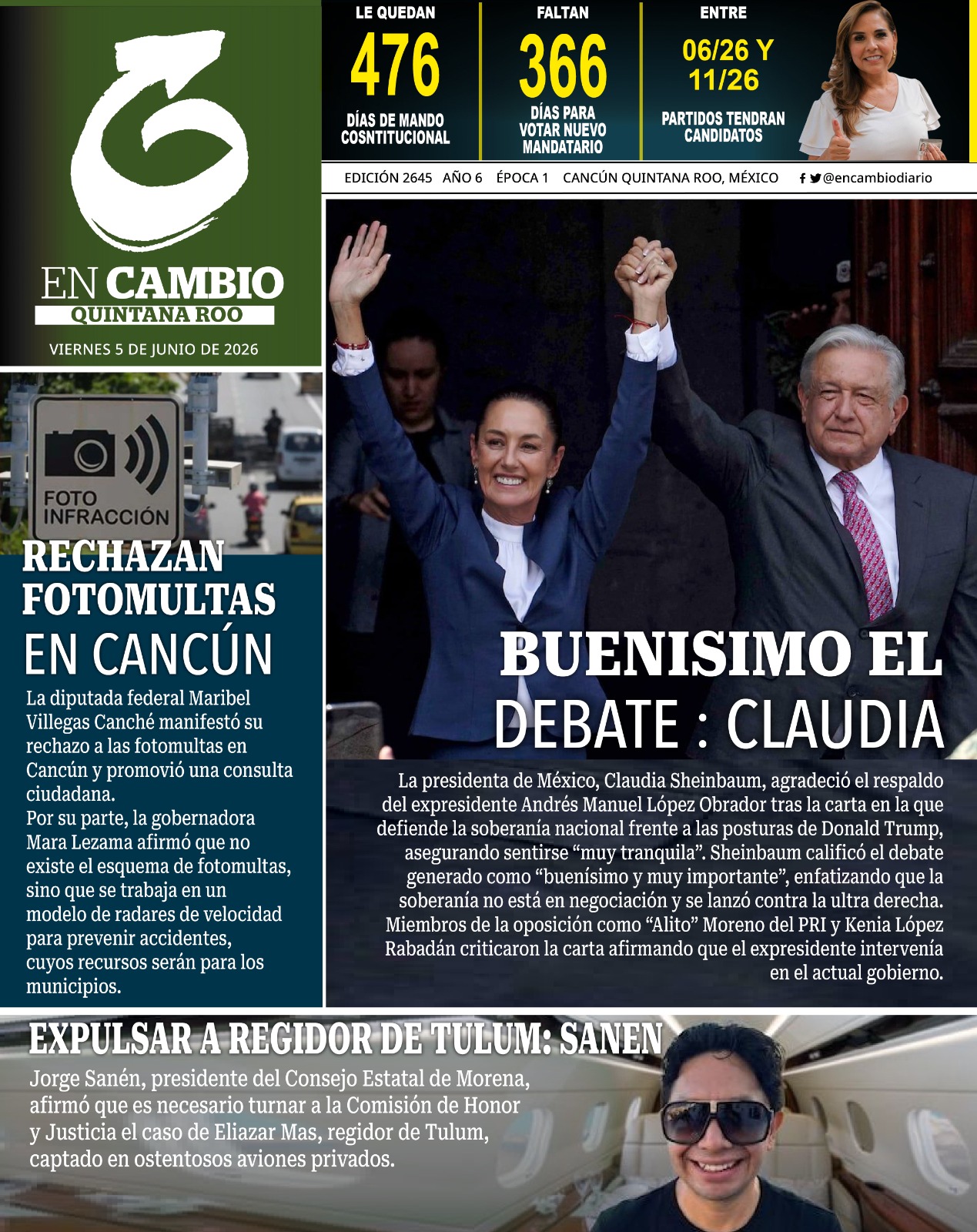 Portada en cambio qroo 5 junio 2026 Portada en cambio qroo 5 junio 2026