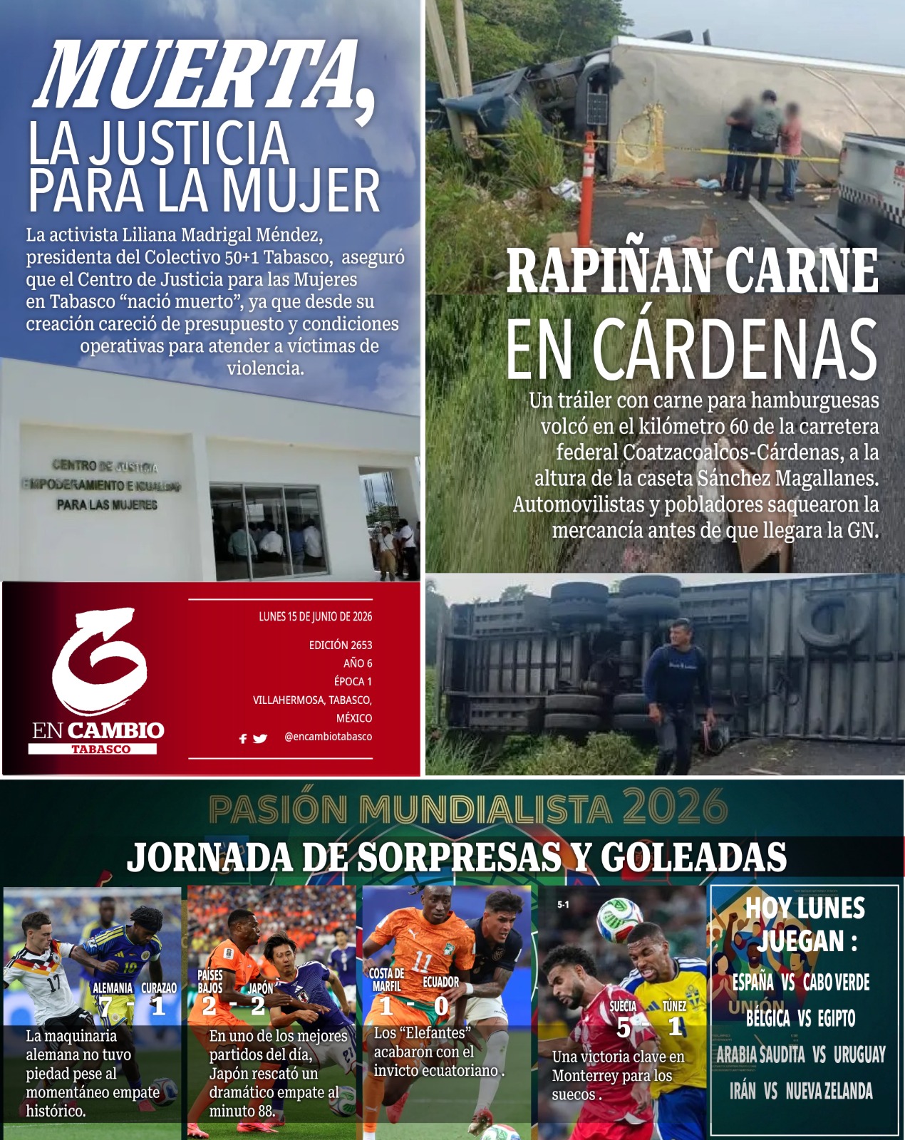 contra portada en cambio diario tabasco 15 junio 2026 contra portada en cambio diario tabasco 15 junio 2026