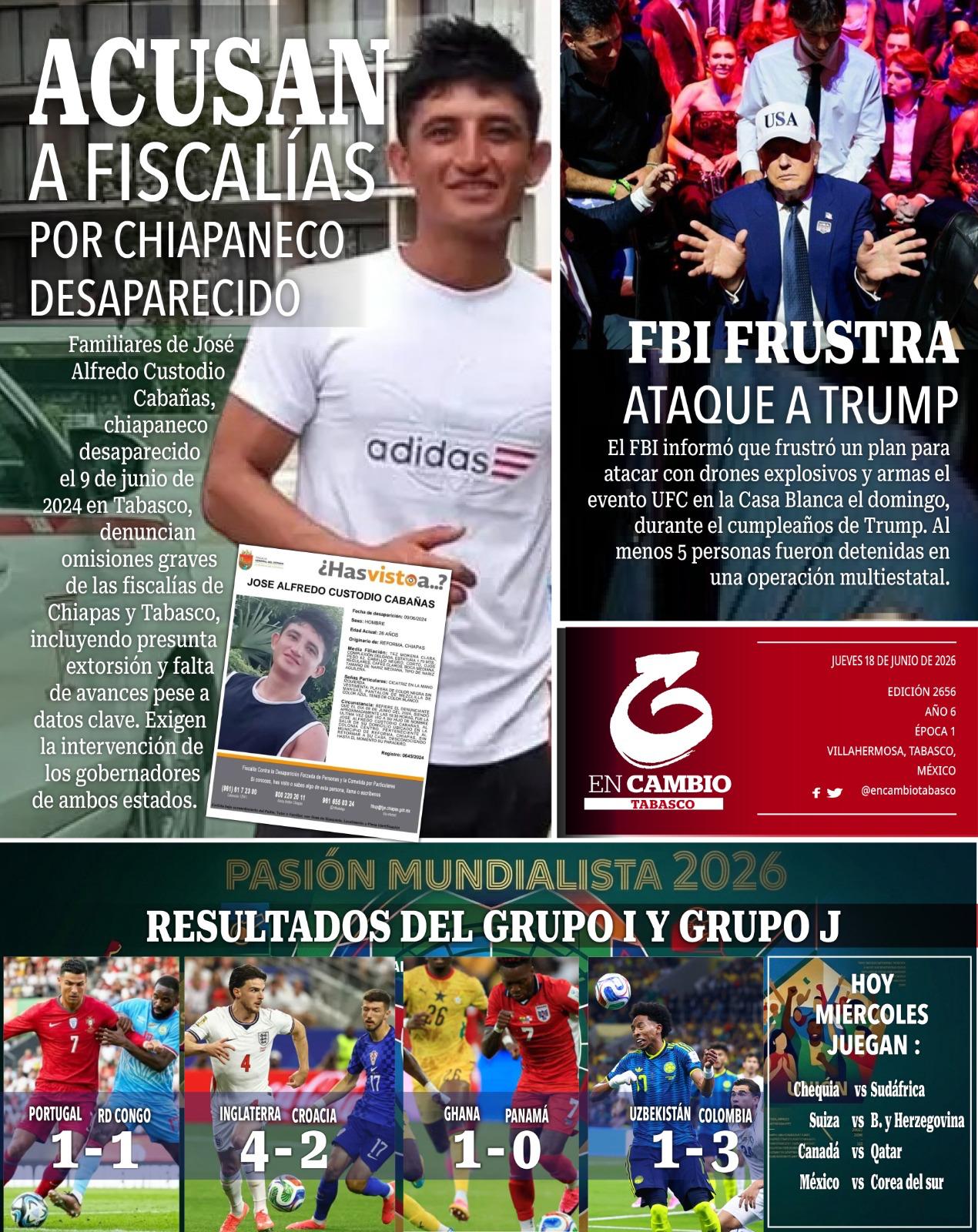 contra portada en cambio tabasco 18 de junio 2026