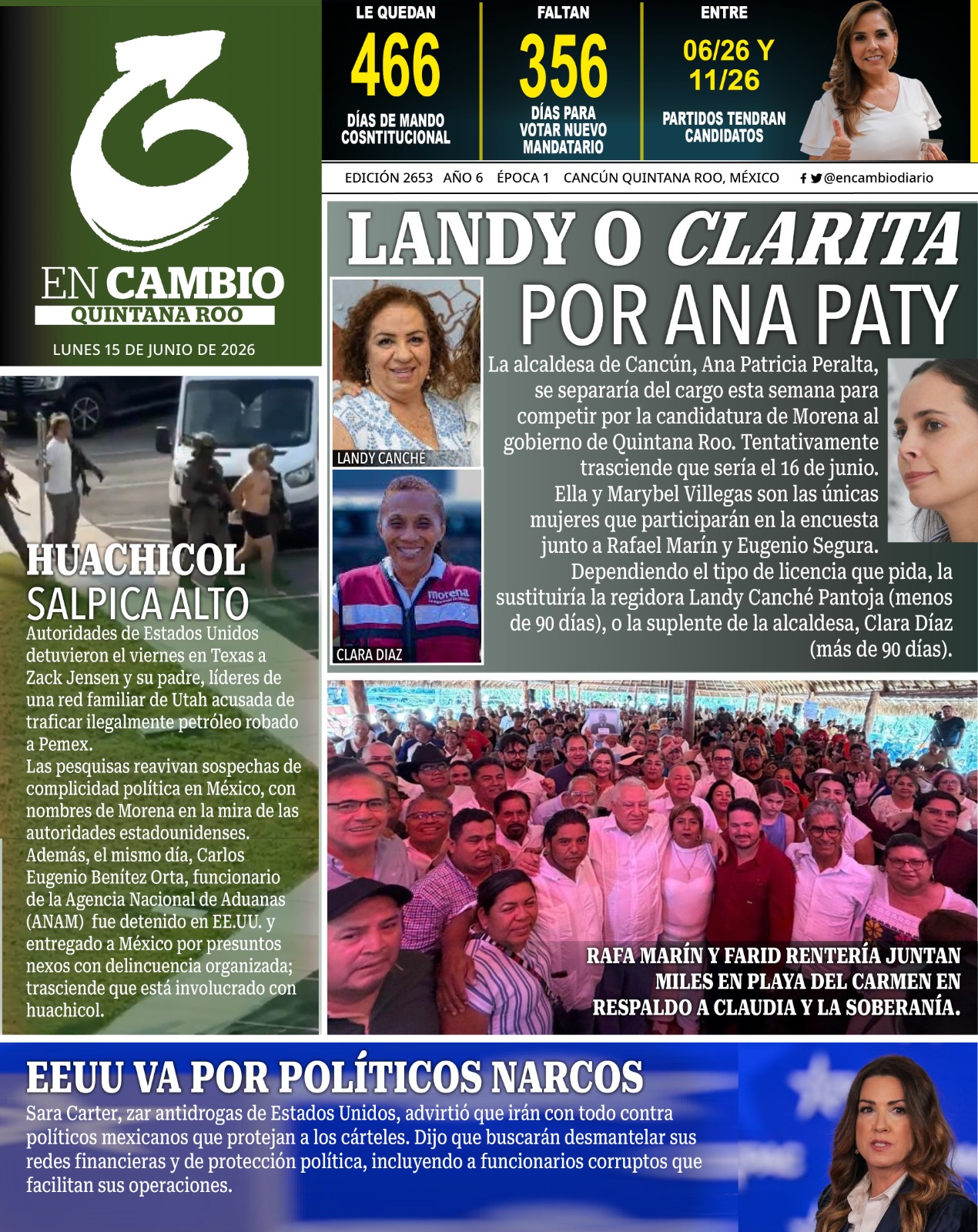 portada en cambio diario qroo 15 junio 2026 portada en cambio diario qroo 15 junio 2026