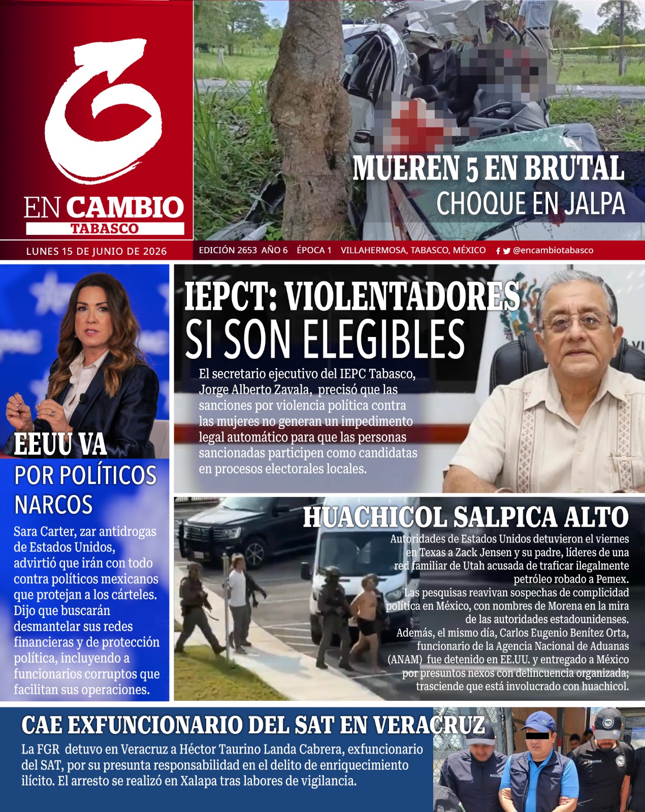 portada en cambio diario tabasco 15 junio 2026 portada en cambio diario tabasco 15 junio 2026
