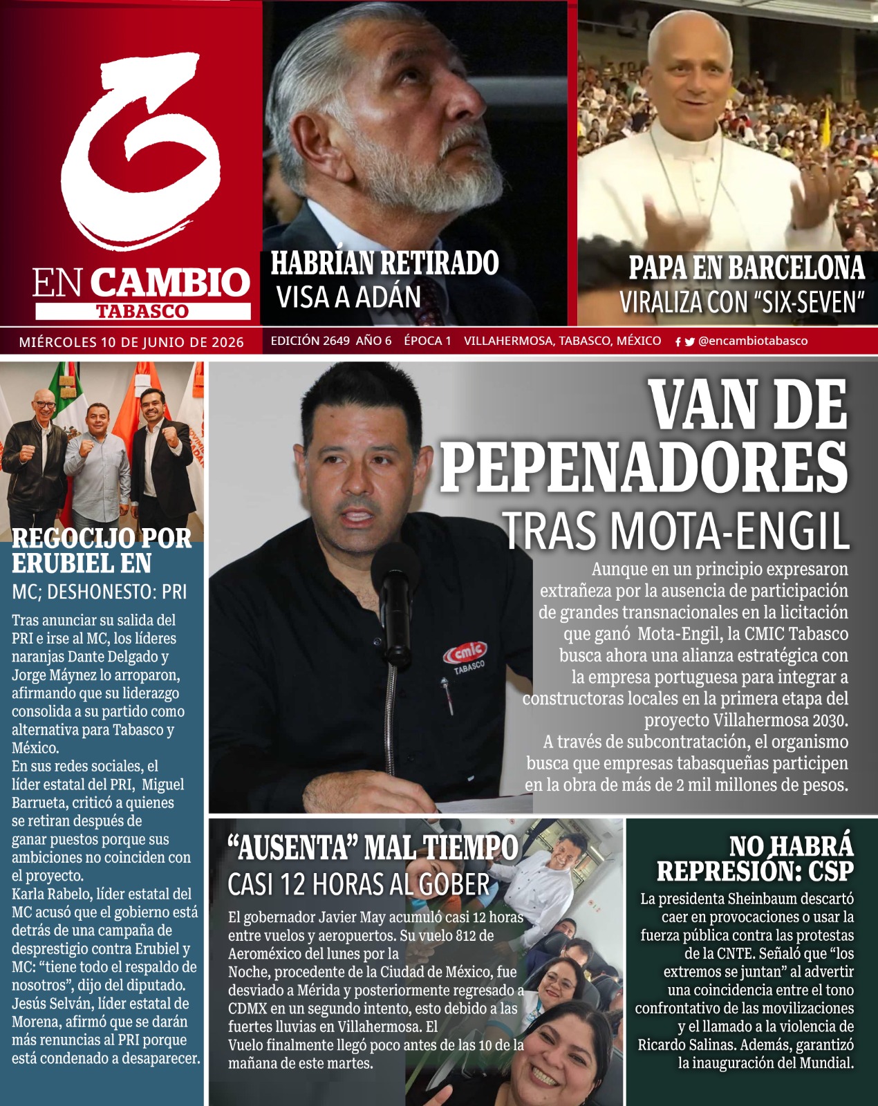 portada en cambio tabasco 10 junio 2026 portada en cambio tabasco 10 junio 2026