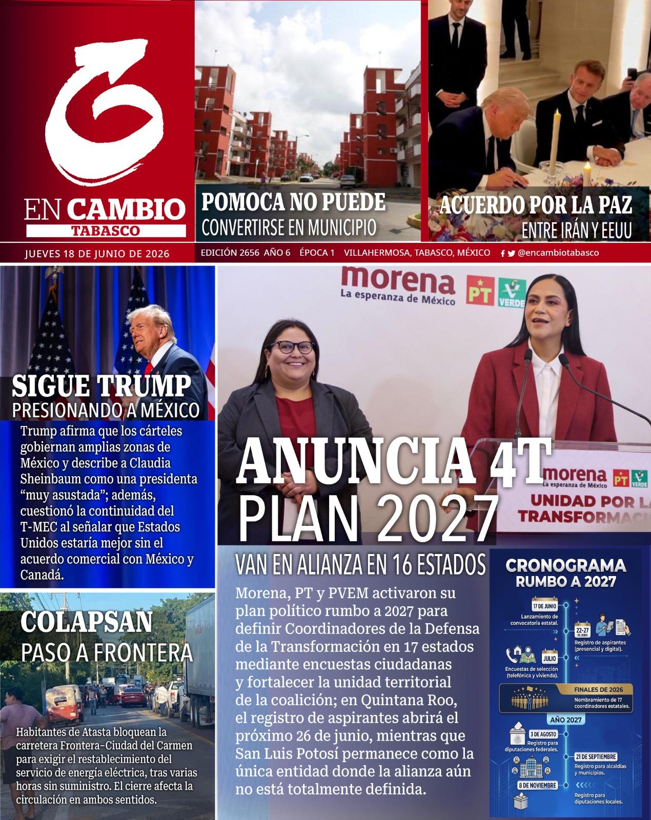 portada en cambio tabasco 18 de junio 2026