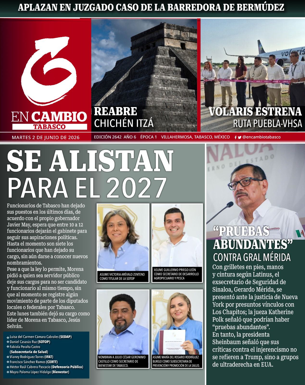 portada encambio diario tabasco 2 junio 2026 portada encambio diario tabasco 2 junio 2026