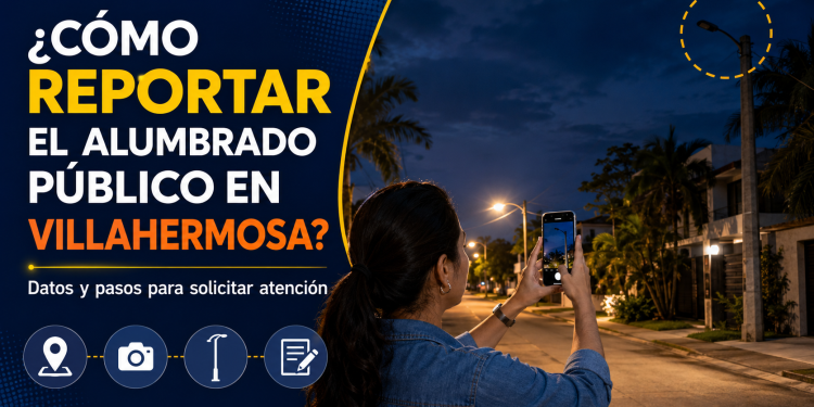 Luminaria de alumbrado público apagada en una calle de Villahermosa.