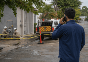 Bomberos atienden el reporte de una fuga de gas en una vivienda de Villahermosa.