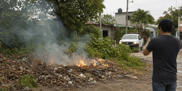 Quema de basura reportada en un terreno de Villahermosa.