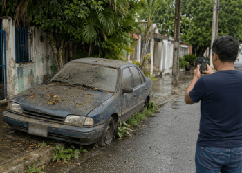 Vehículo abandonado en una calle de Villahermosa reportado ante las autoridades.