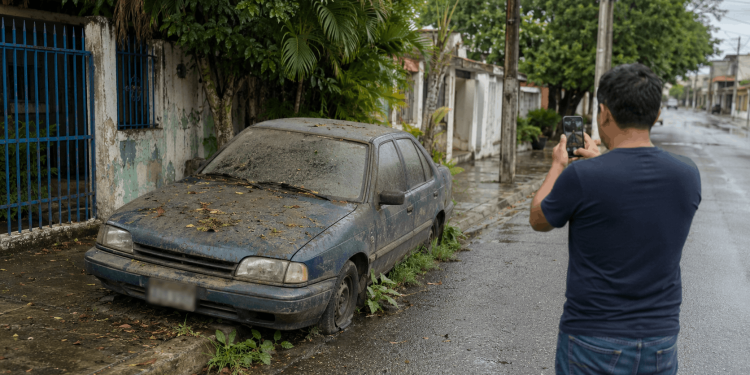 Vehículo abandonado en una calle de Villahermosa reportado ante las autoridades.