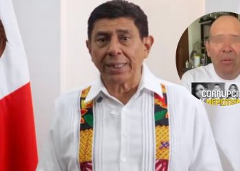 Salomón Jara Cruz durante una conferencia relacionada con el asesinato del periodista Alejandro Leyva Aguilar.