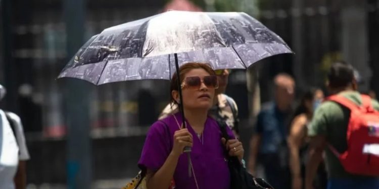 Persona caminando bajo altas temperaturas en Tabasco durante la temporada de calor.