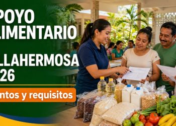 Familia consulta los requisitos del apoyo alimentario de 500 pesos disponible en Villahermosa durante 2026