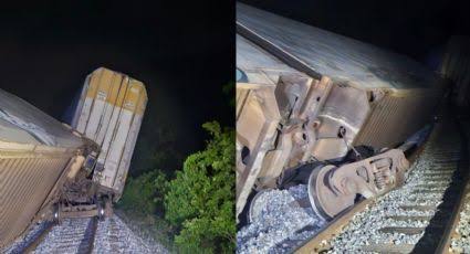 Vagones del Tren Interoceánico descarrilados en la Línea Z del Ferrocarril del Istmo en Oaxaca.
