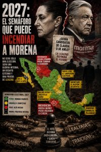 Militantes de Morena durante un evento político rumbo a las elecciones de 2027, cuando estarán en disputa 17 gubernaturas en México.